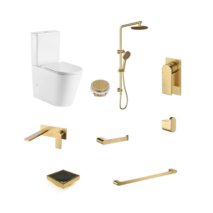 Ruki Wall Basin Mixer Bathroom Package - Brushed Gold