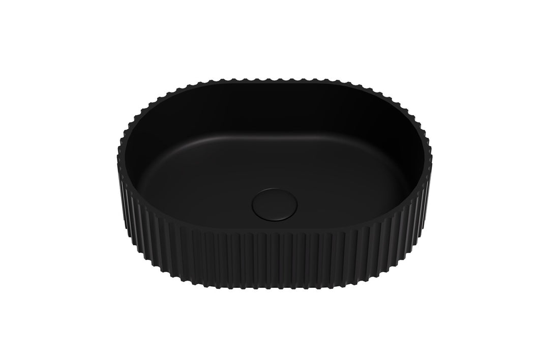 Ellips Fluted Solid Surface Above Counter Basin - Matt Black 480x345