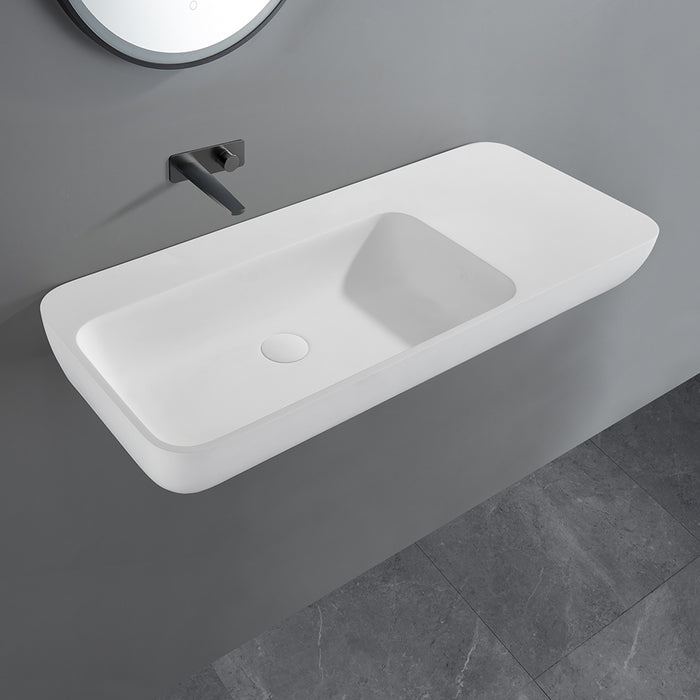 Rocca Solid Surface Stone Wall Hung Basin - Matte White 900x400