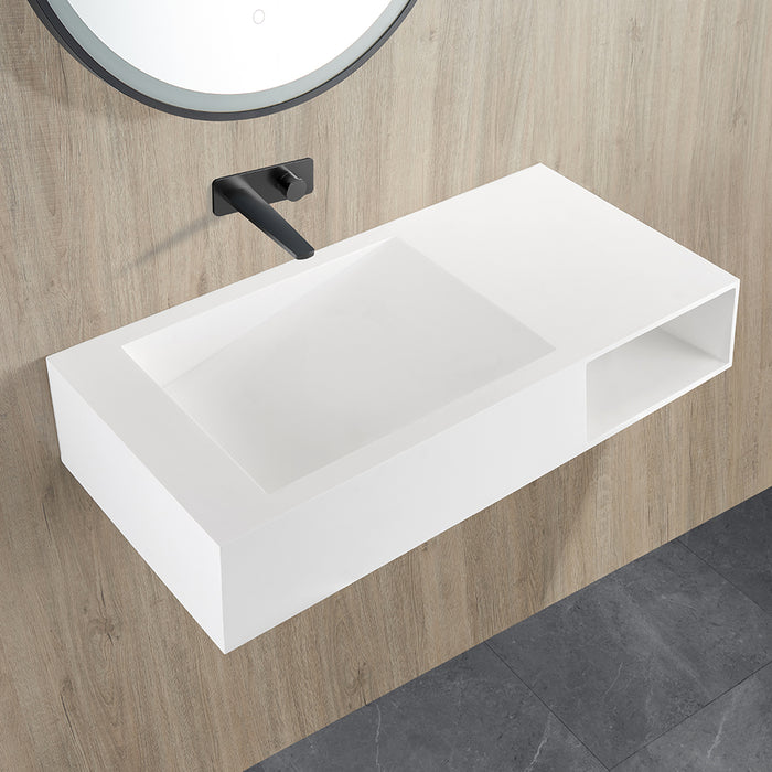 Crete Solid Surface Stone Wall Hung Basin - Matte White 1000x460