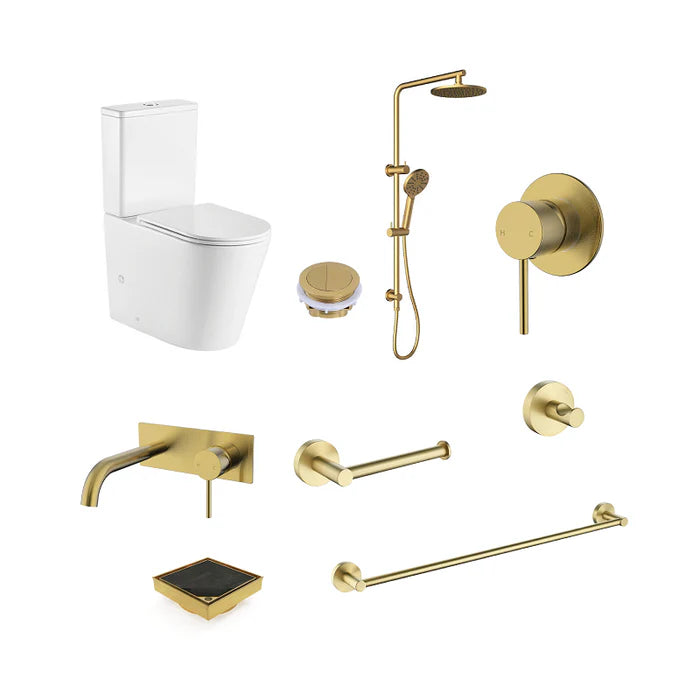Hali Wall Basin Mixer Bathroom Package - Brushed Gold