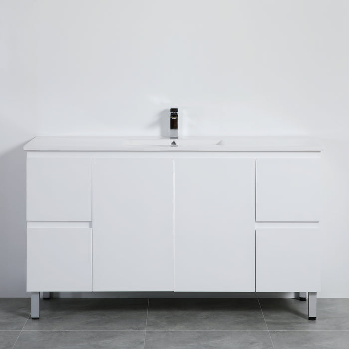 Alpha Free Standing Double Bowl PVC Vanity With Soft Closing - Gloss White 1490x455x860