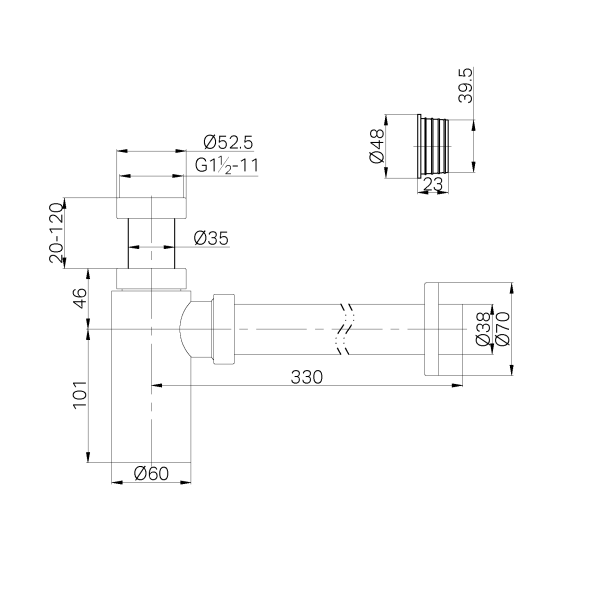 40mm Round Bottle Trap II Brushed Nickel