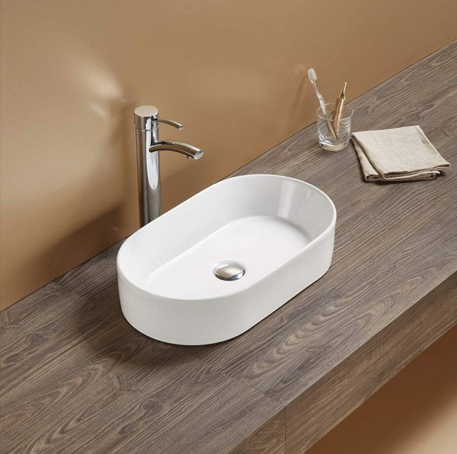 Ellips Fine Ceramic Above Counter Basins - Gloss White 525x300