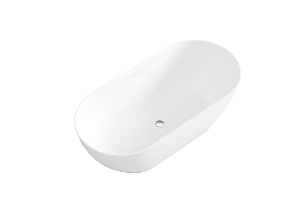 Ellips Slim Acrylic Free Standing Overflow Bathtub - Gloss White 1395x750