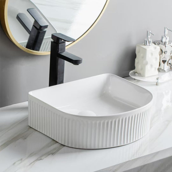 Arco Flueted Fine Ceramic Above Counter Basin - Matte White 400x350