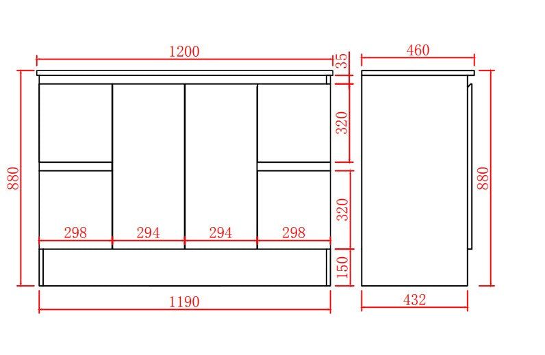 Alpha Free Standing Single Bowl PVC Vanity With Soft Closing With Kickboard - Gloss White 1190x455x860