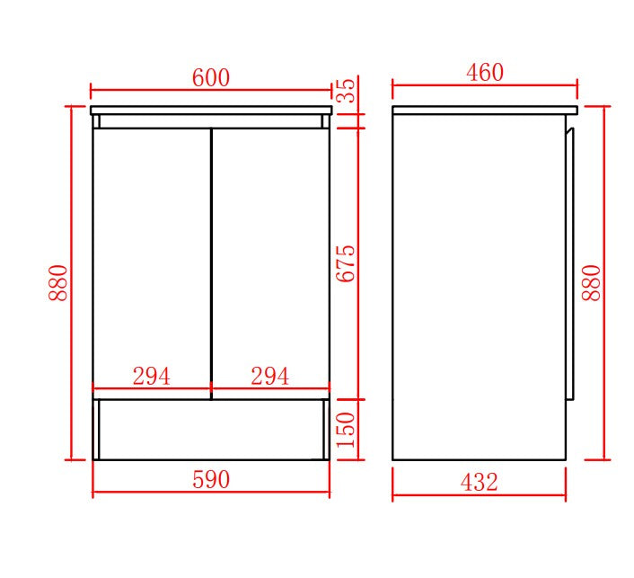 Alpha Free Standing PVC Vanity With Soft Closing With Kickboard - Gloss White 590x455x860