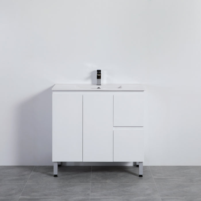Alpha Right Free Standing PVC Vanity with soft closing - Gloss White 890x455x860