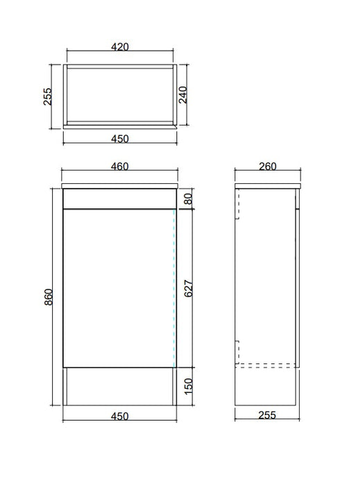 Alpha Mini Floor PVC Vanity with build in kickboard - Gloss White 450x244x860