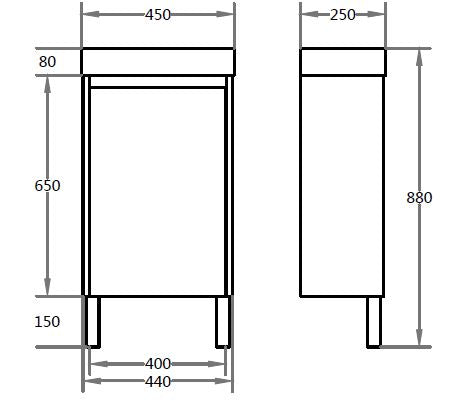 Alpha Mini Floor PVC Vanity With Soft Closing Finger Pull Door - Gloss White 450x244x860