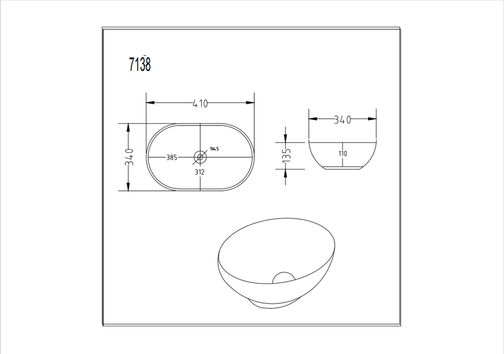 Birch Fine Ceramic Above Counter Basin - Gloss White 405x330