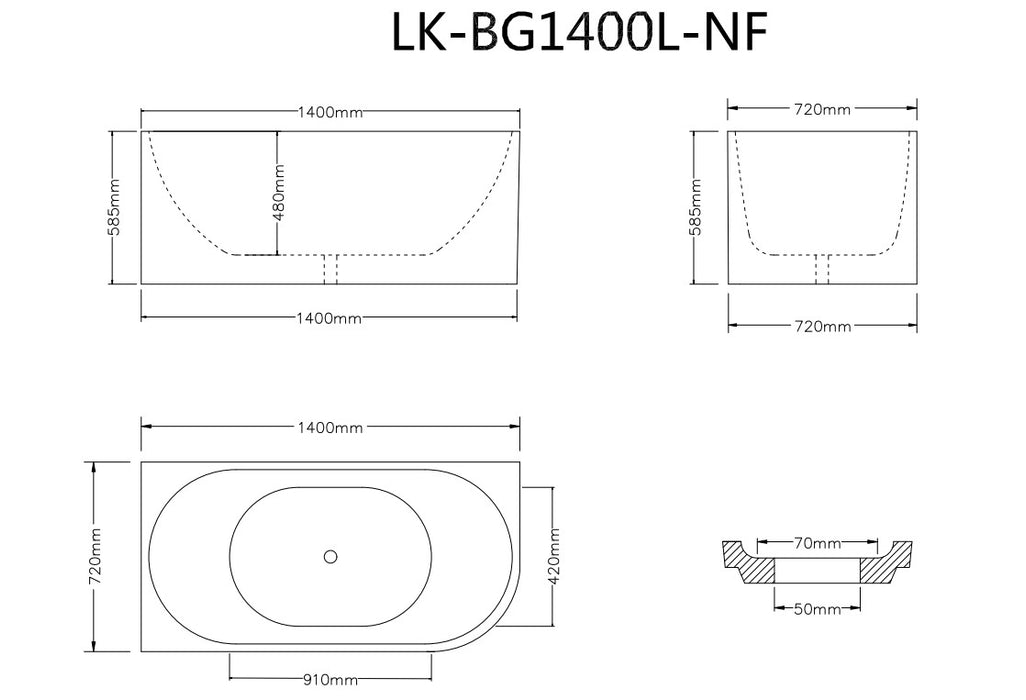 BINGIE None Overflow Left Hand Corner Skirt Bath - Gloss White 1400x750