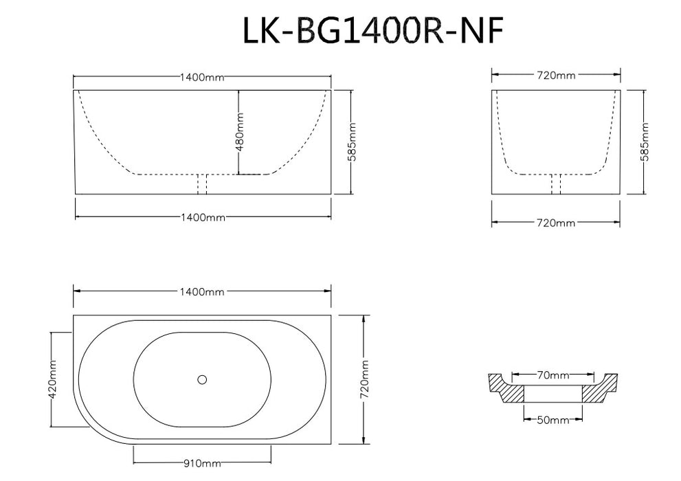 BINGIE None Overflow Right Hand Corner Skirt Bath - Gloss White 1400x750