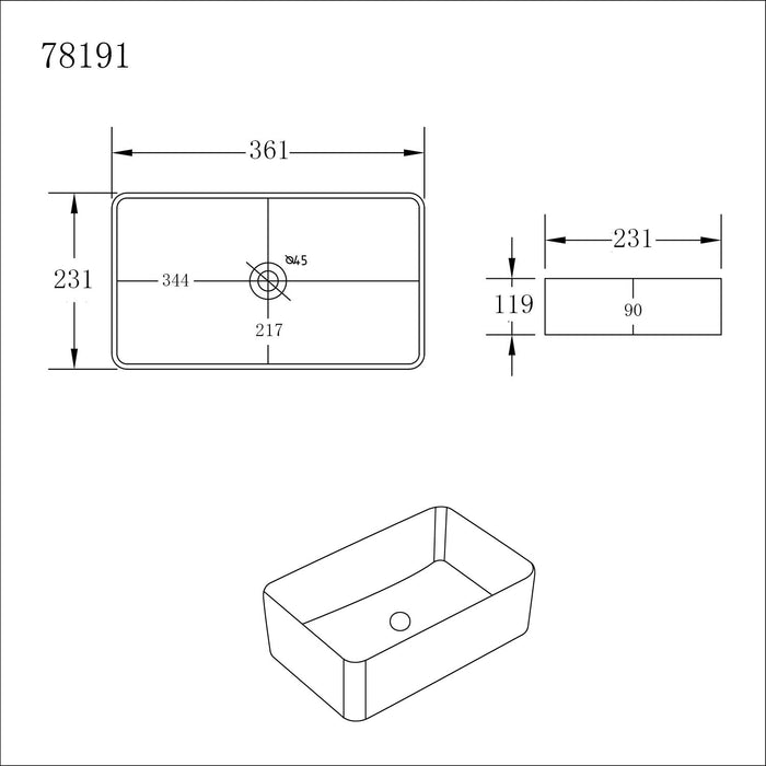 Ellips Ceramic Above Counter Basin - Gloss white 361x231