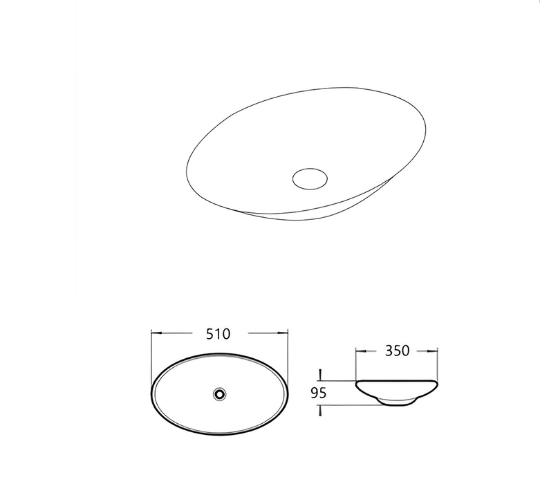 Cabrita Ceramic Above Counter Basin - Gloss white 510x350