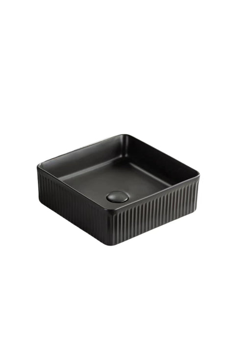 Crete Flueted Fine Ceramic Above Counter Basin - Matte Black