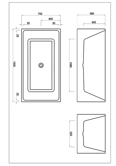 Crete Multifit Free No Overflow Standing Bath 1500x750
