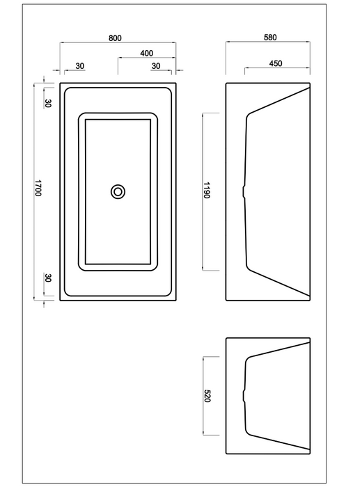 Crete Multifit Free No Overflow Standing Bath 1700x800