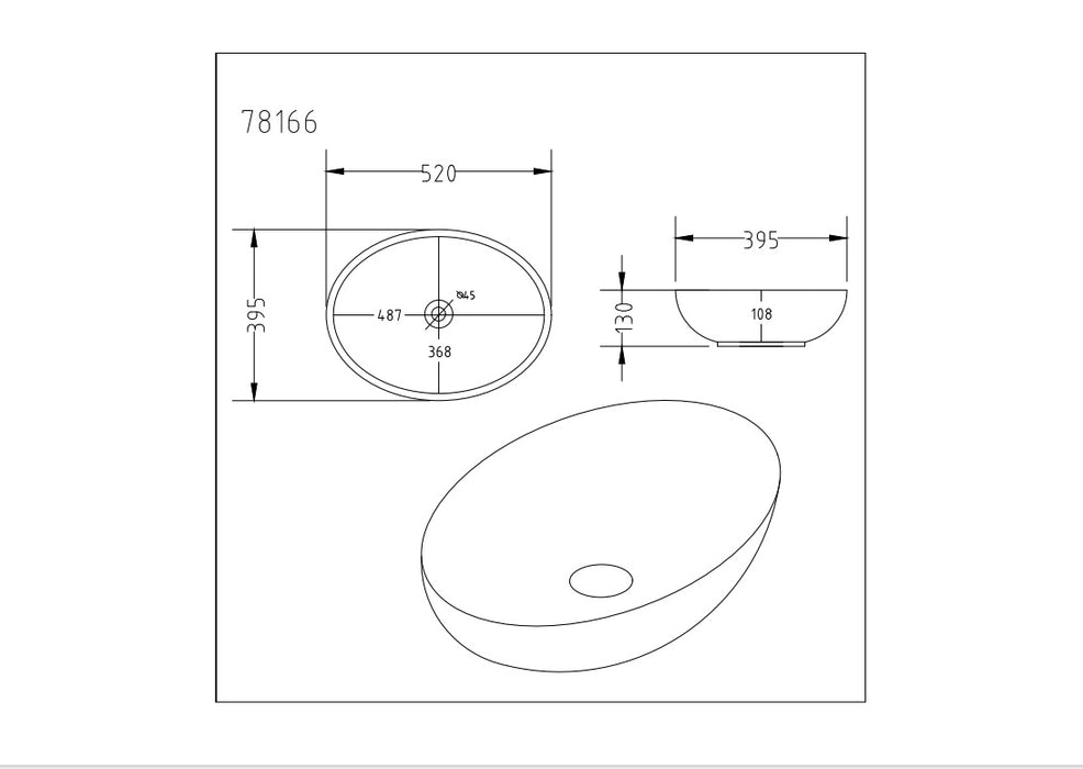 Carey Fine Ceramic Above Counter Basin - Matte Marble Black 520x395