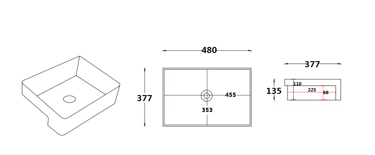 Kliff Fine Ceramic Semi Ress Basin - Gloss White 480x370