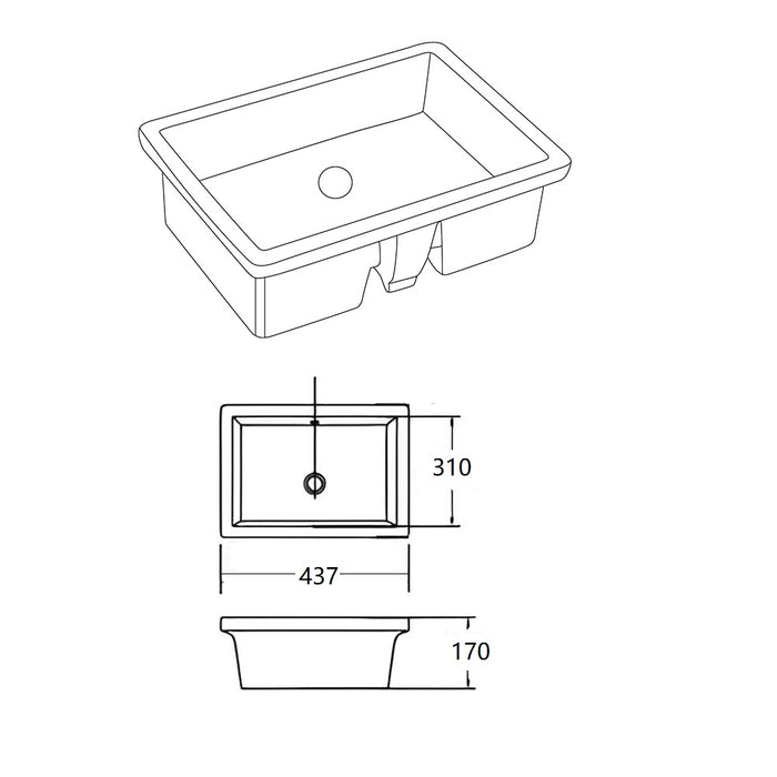 Crete Fine Ceramic Under Counter Basin - Gloss White 437x310
