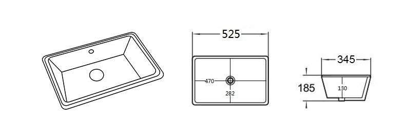 Crete Fine Ceramic Under Counter Basin - Gloss White 525x345
