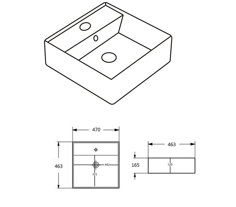 Crete Fine Ceramic Wall Hung /Above Basin - Gloss white 460x460