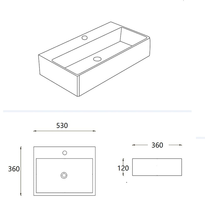 Crete Fine Ceramic Wall Hung /Above Basin - Gloss white 530x360