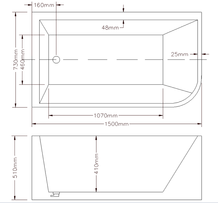 Clayton Free Standing Bath - Left Hand Corner 1500x730