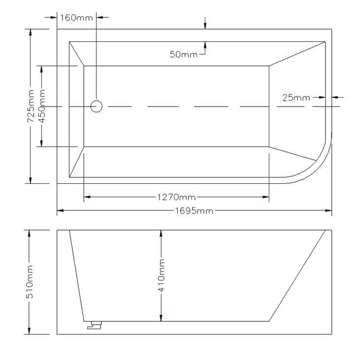 Clayton Free Standing Bath - Left Hand Corner 1700x730