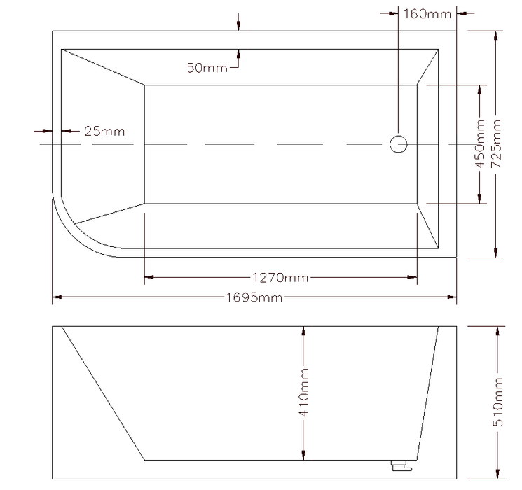 Clayton Free Standing Bath - Right Hand Corner 1700x730