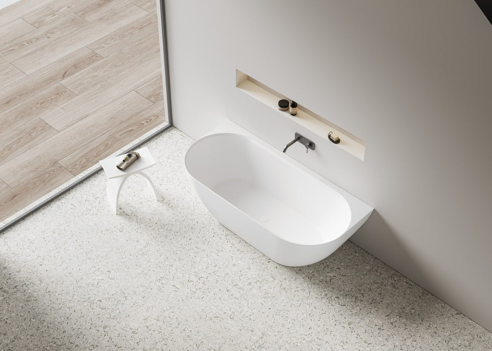 Ellips Back To Wall Free Standing Acrylic Bathtub - Matte White 1500x770 - No Overflow