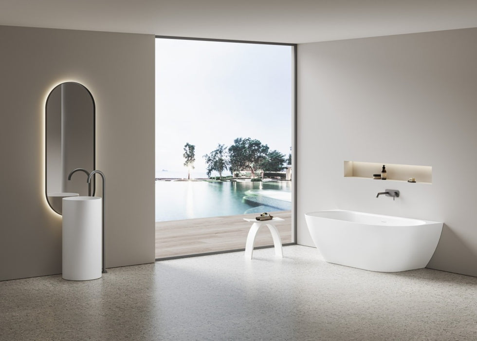 Ellips Back To Wall Overflow Free Standing Acrylic Bathtub - Matte White 1700x800