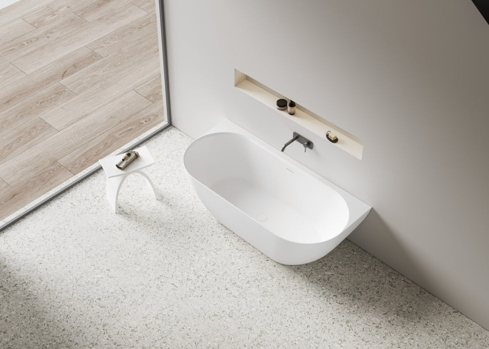 Ellips Back To Wall Overflow Free Standing Acrylic Bathtub - Matte White 1700x800