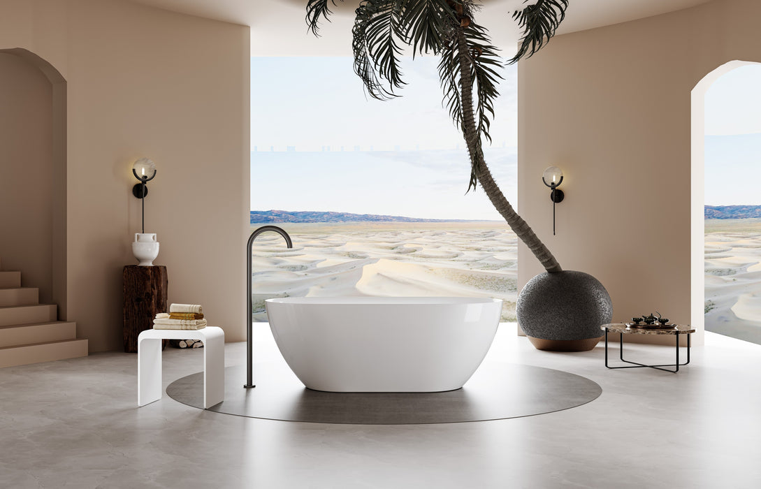 Ellips Slim Acrylic Free Standing None Overflow Bathtub - Gloss White 1395x750
