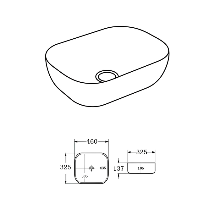 Ellips Fine Ceramic Above counter Basins - Matt Marble Black 460x320