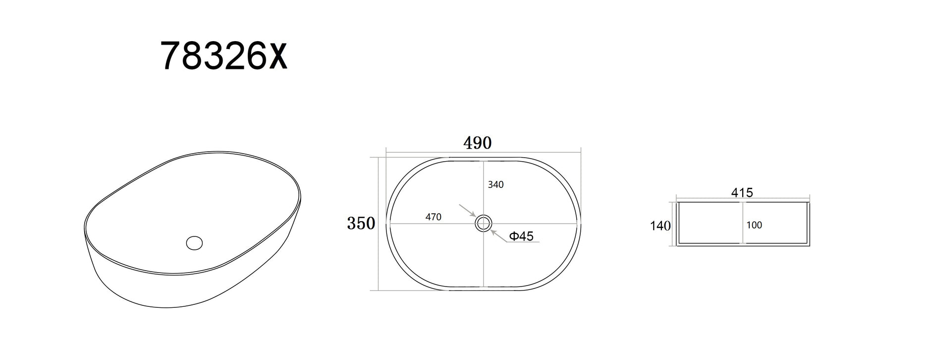 Ellips Fine Ceramic Above Counter Basins - Gloss white 490x350