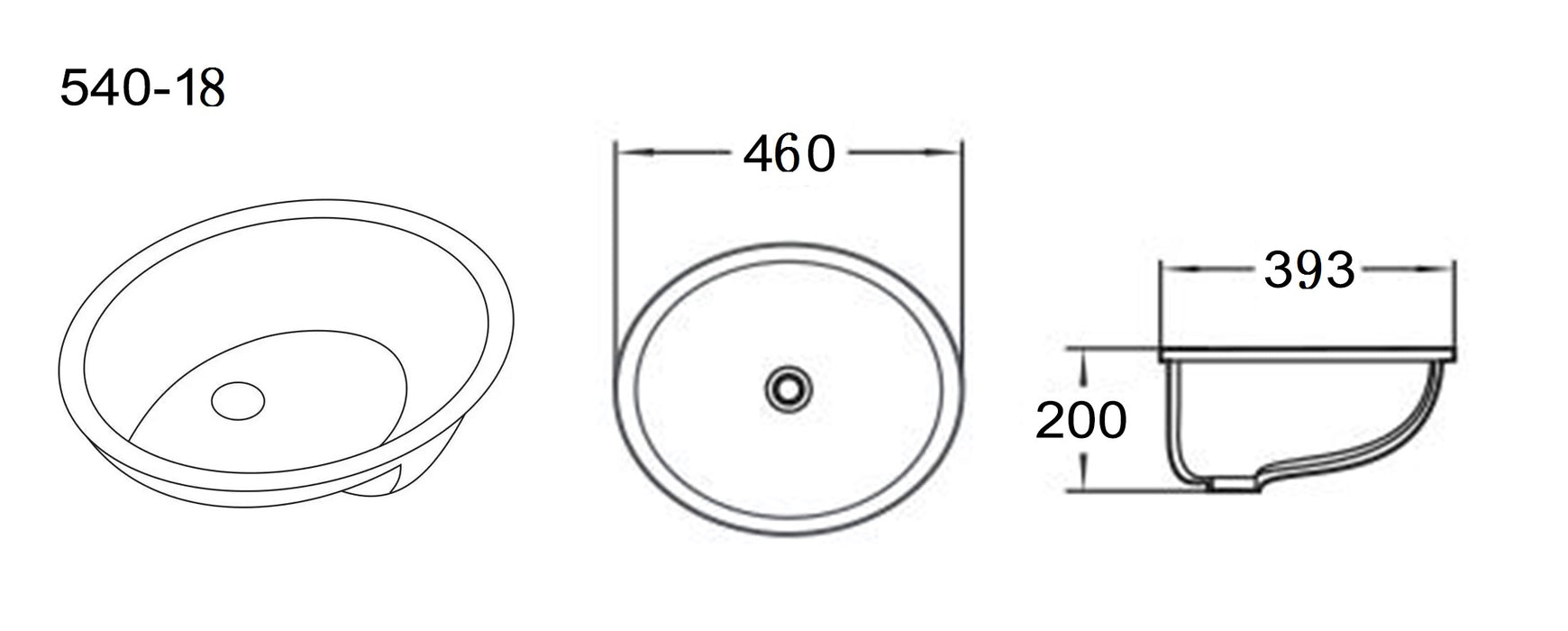 Elipps Fine Ceramic Under Counter Basin - Gloss White 460x390