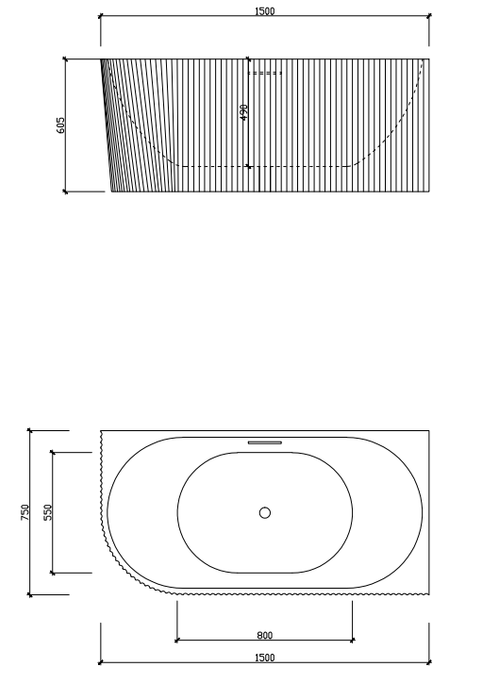 Binge Fluted Skirt Overflow Right Hand Corner Bath - Gloss White 1500x750