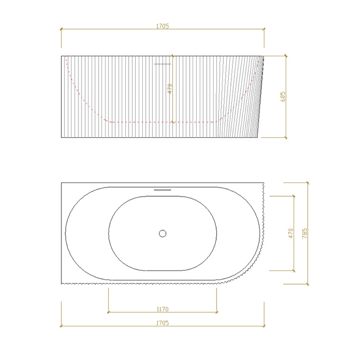 Binge Fluted Skirt Overflow Left Hand Corner Bath - Gloss White 1705x790 - None Overflow