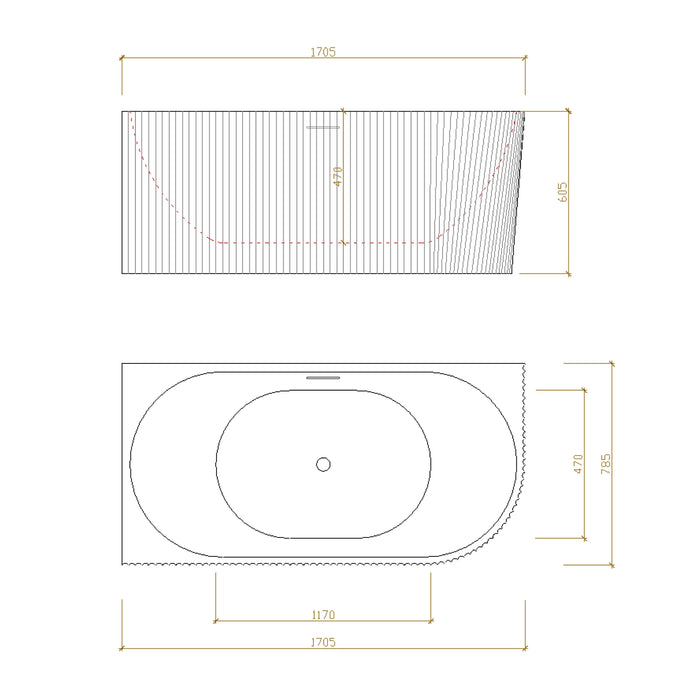 Binge Fluted Skirt Overflow Left Hand Corner Bath - Gloss White 1705x790
