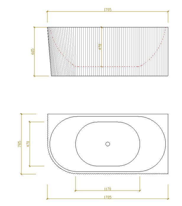 Binge Fluted Skirt Overflow Right Hand Corner Bath - Gloss White 1705x790