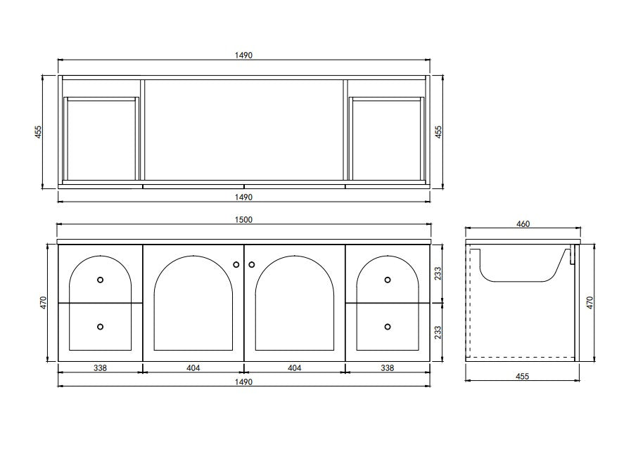 Chester Federation Double Bowl Wall hung PVC Cabinet 1490x455x470