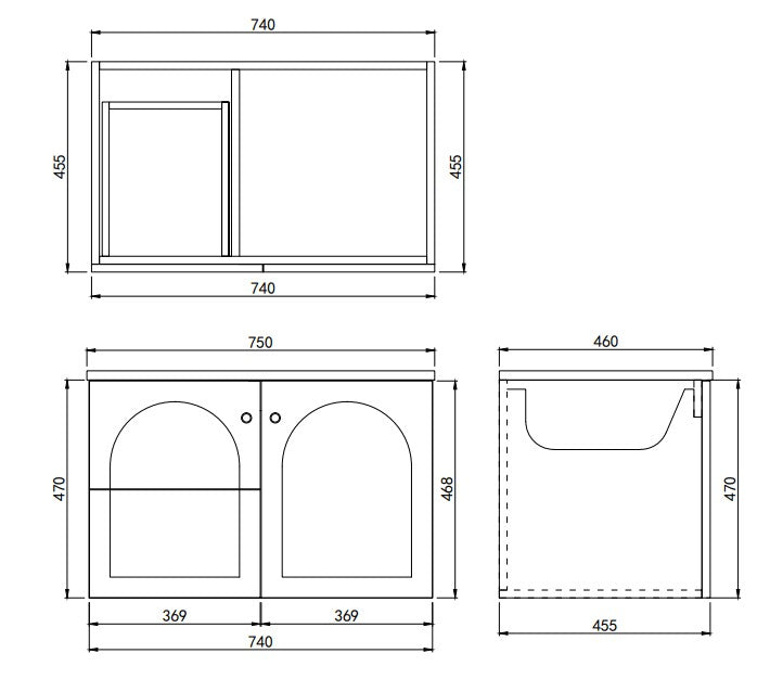 Chester Federation Left Wall hung PVC Cabinet 740x455x470