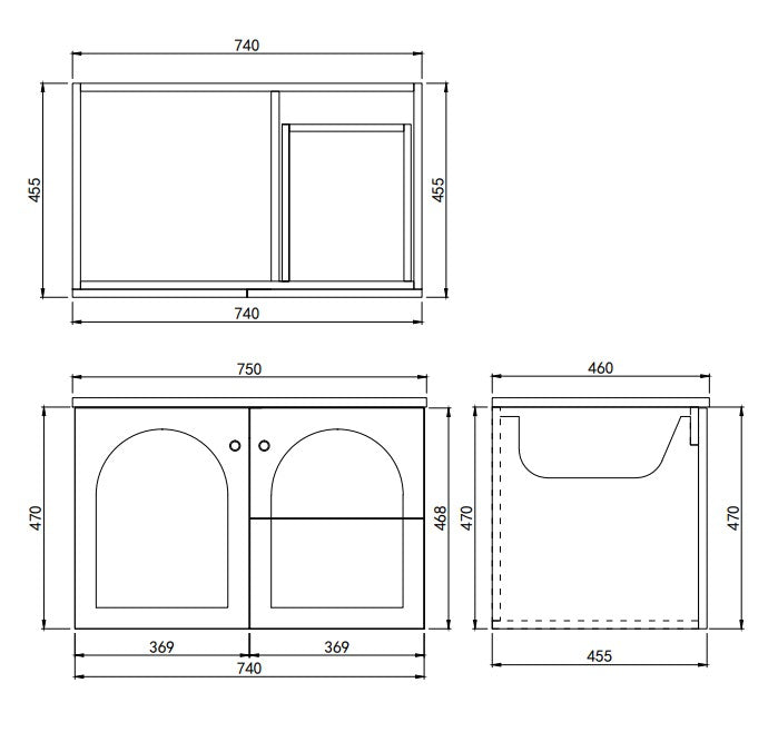 Chester Federation Right Wall hung PVC Cabinet 740x455x470