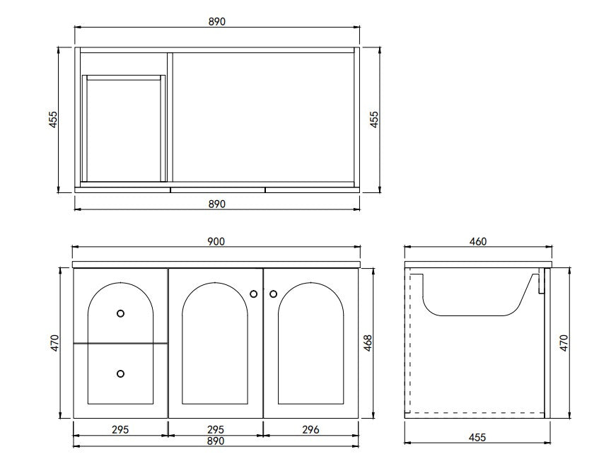Chester Federation Left Wall hung PVC Cabinet 890x455x470