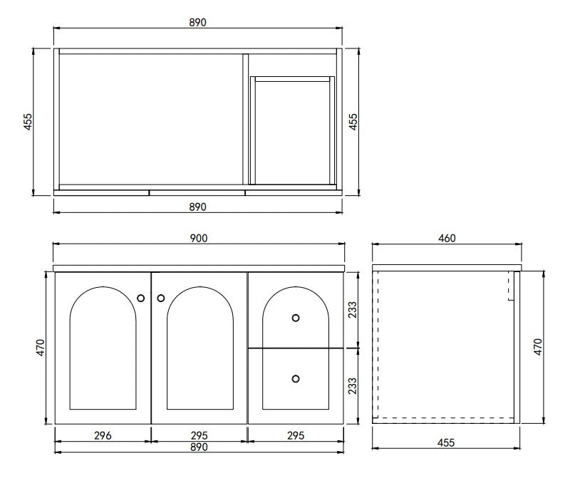 Chester Federation Right Wall hung PVC Cabinet 890x455x470