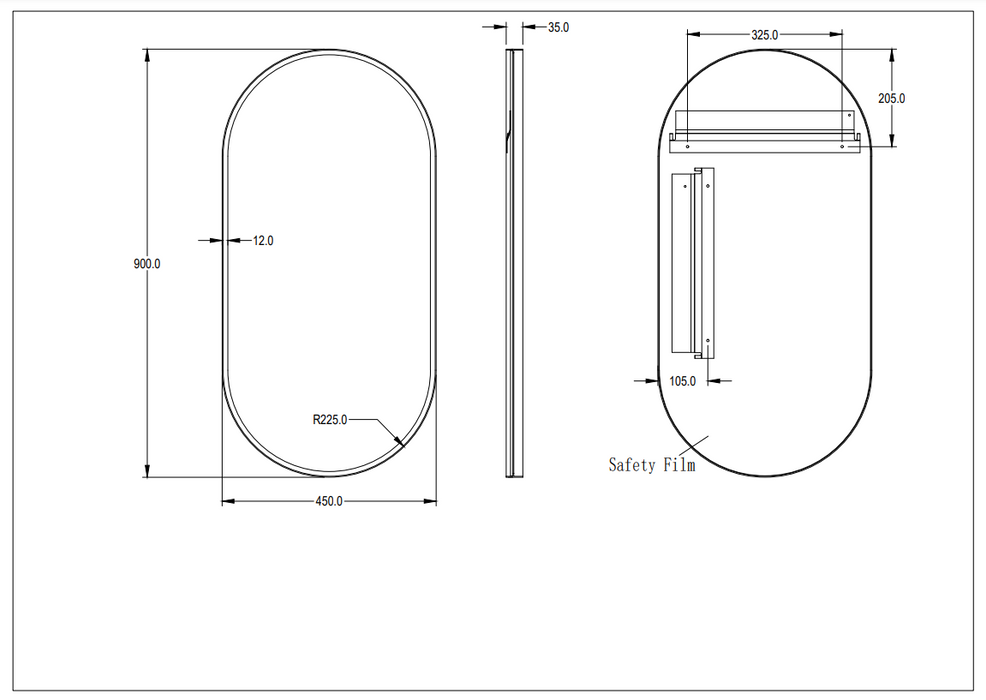Ellips Framed Mirror - Matte Black
