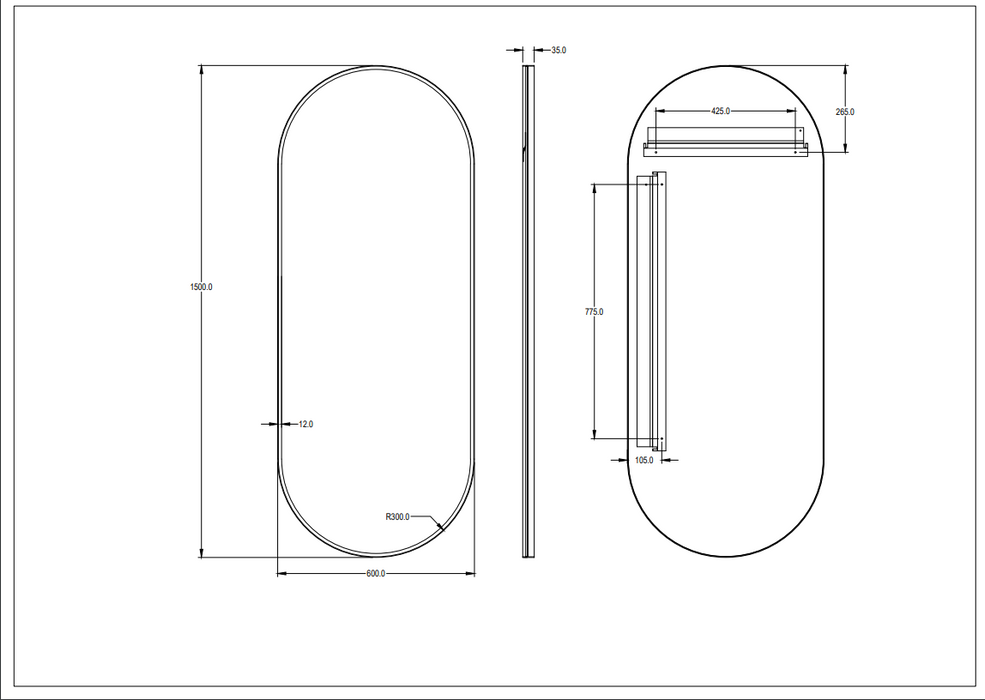Ellips Framed Mirror - Matte Black